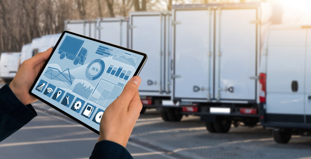 Image of a tablet showing fleet management analysis.
