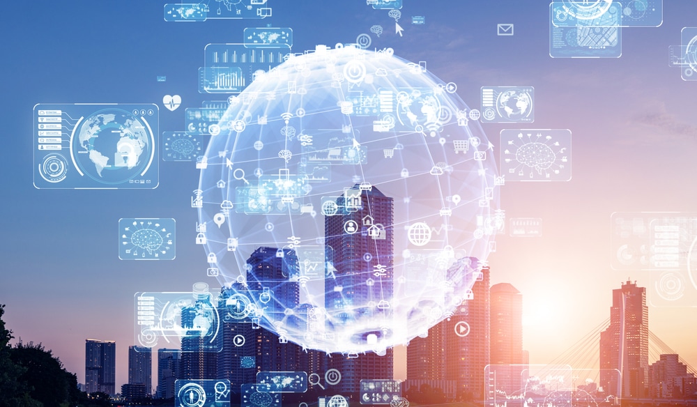 Image of a visual representation of a technological communications network driven by edge AI.