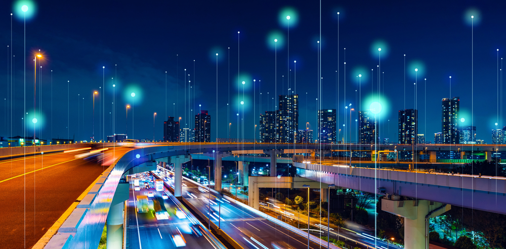 Modern Cityscape and Communication Network Concept
