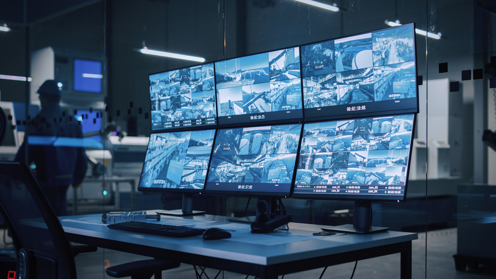 Security Control Room Showing Surveillance Camera Footage Feed