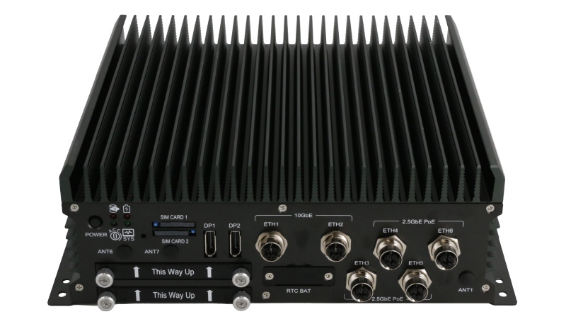 High-performance AI inference on ABOX-5221 featuring NVIDIA RTX Ada GPU, dual 10GbE ports, and DDR5-5600 memory.