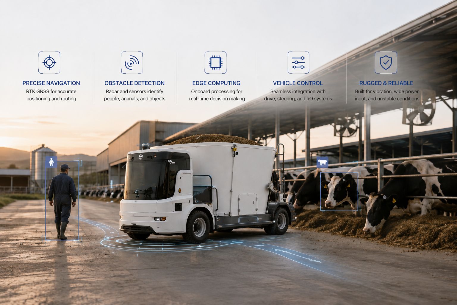 Edge computing for autonomous mixer feeder wagon operations on livestock farms